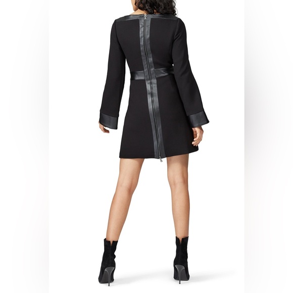TOCCIN New York Black Faux Leather Trim Fit & Flare Mini Dress, Size 4 - Picture 2 of 4